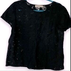 Ann Taylor Loft Black Lace Blouse Black L